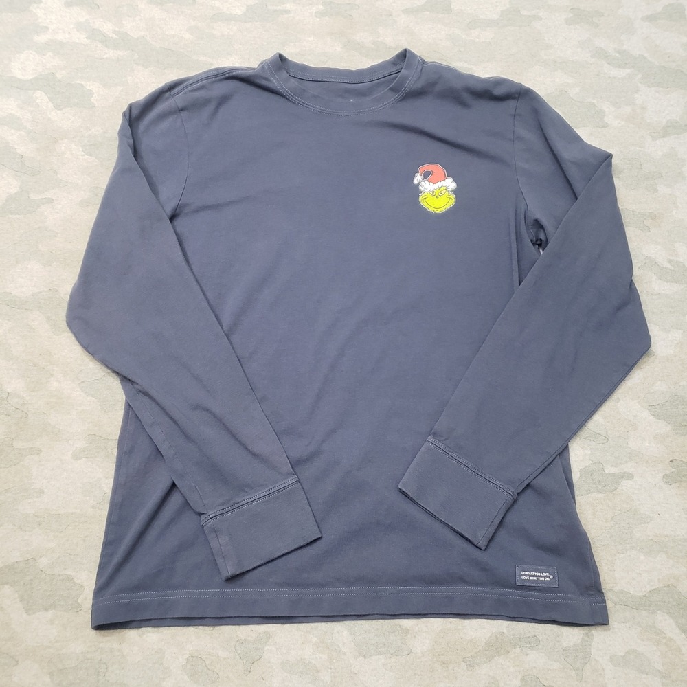 Life Is Good Shirt Mens Medium Blue Crusher Long Sleeve Grinch